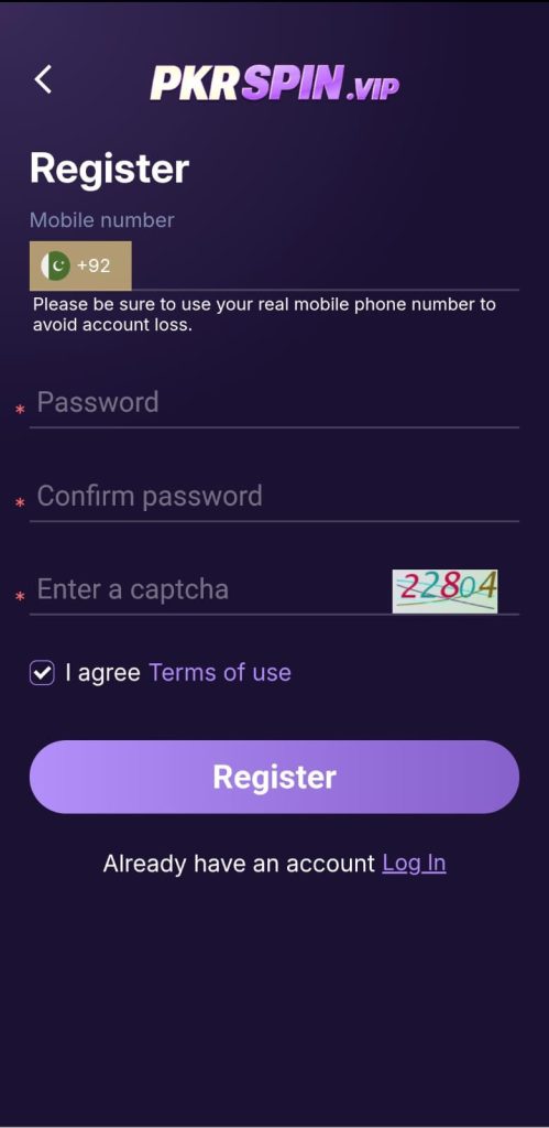 PKRSpin game Register